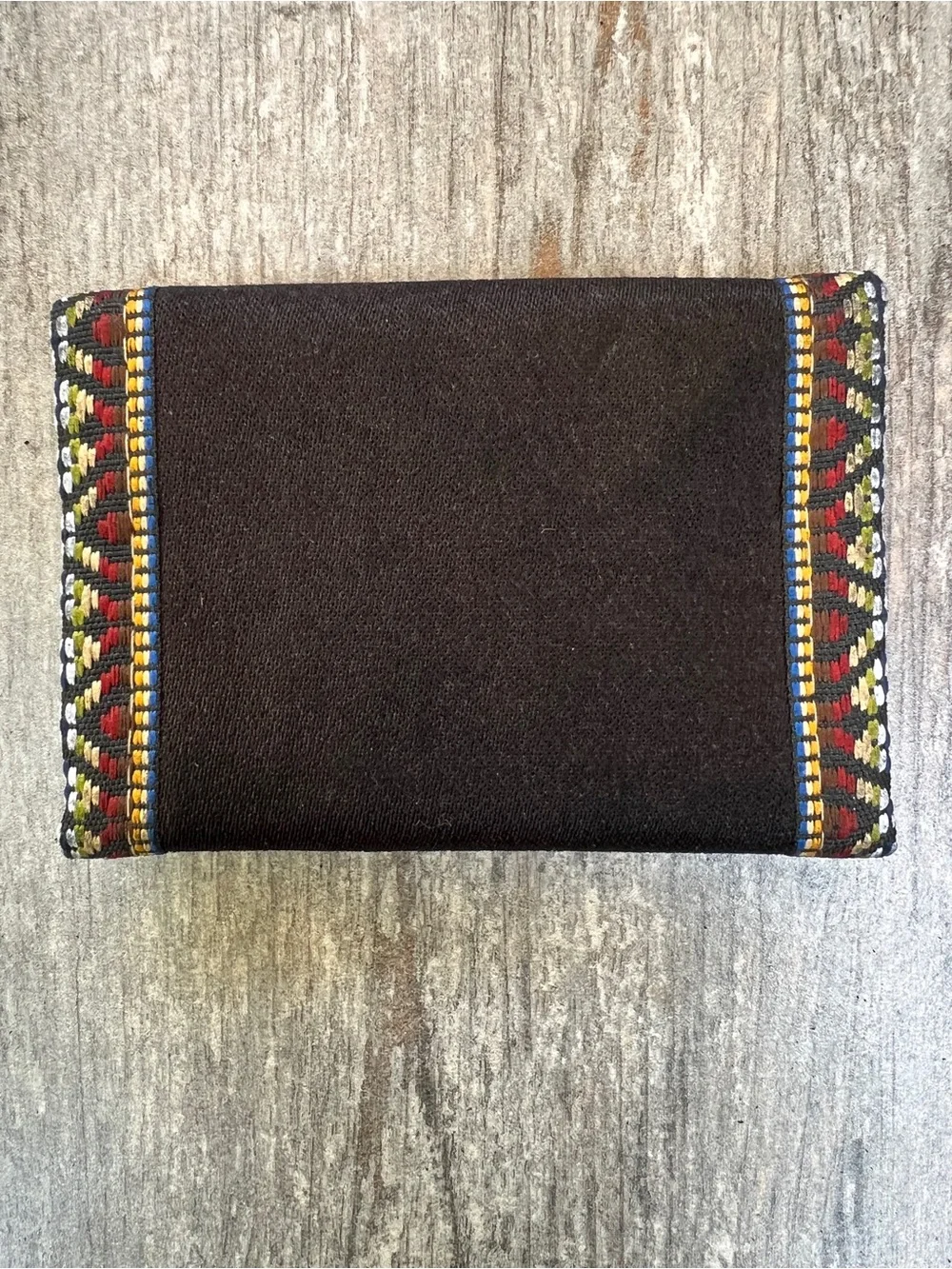 Embroidered Black Fold Wallet with White Yak Motif
